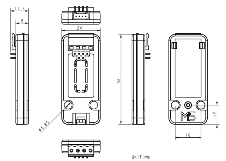 Mechanical Drawing - M5Stack U162 AIN4-20mA Unit